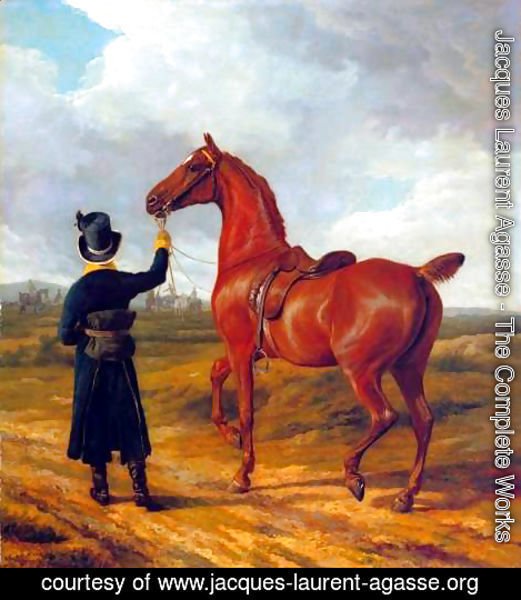 Jacques Laurent Agasse - Lord Rivers' Groom Leading a Chestnut Hunter towards a Coursing Party in Hampshire