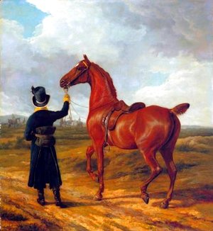 Jacques Laurent Agasse - Lord Rivers' Groom Leading a Chestnut Hunter towards a Coursing Party in Hampshire